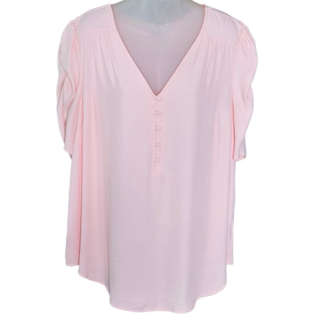 Torrid Womens Romantic Harper Georgette Top Size 2X Pink Ruched Sleeve Feminine